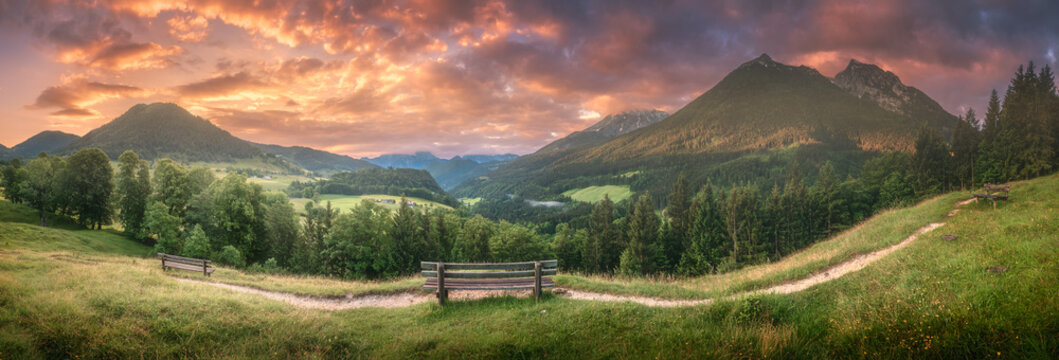 Meadow With Road In Berchtesgaden National Park