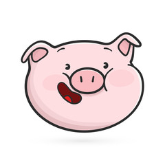 Laughing emoticon icon. Emoji pig. Vector illustration