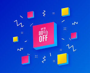 Up to 80% off Sale. Discount offer price sign. Special offer symbol. Save 80 percentages. Isometric cubes with geometric shapes. Creative shopping banners. Template for design. Vector