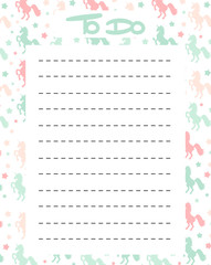 cute to do list vector printable with colorful unicorns