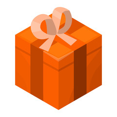 Orange gift box icon. Isometric of orange gift box vector icon for web design isolated on white background