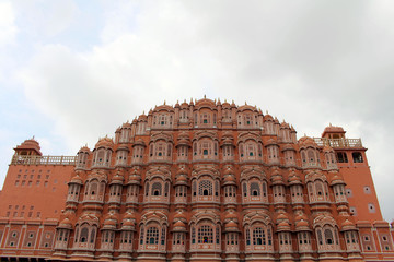 The front view of Hawa Mahal (Palace of Winds or Breeze) in Jaipur with so many chambers.