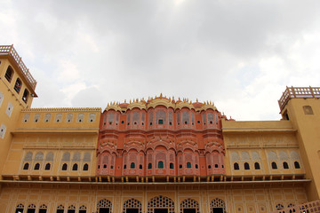 The detailed ornaments inside Hawa Mahal in Jaipur.