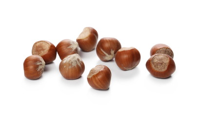 Hazelnuts isolated on white background