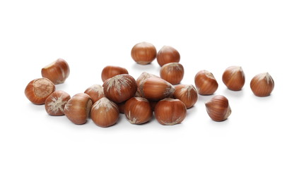 Hazelnuts isolated on white background