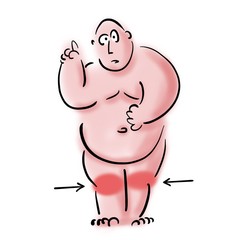 Fat man talking about knee pain