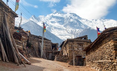 Upper Pisang village and  Annapurna 2 II