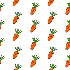 Smiling carrots seamless pattern hand drawn on white font