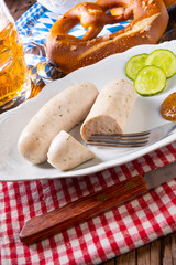 delicious bavarian oktoberfest white sausage with sweet mustard