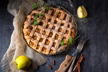 Tasty Apple pie with lattice upper crust