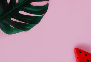 Summer tropical background with a space for a text, flat lay, top view