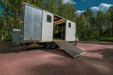 Pferdetransport mit offener Klappe