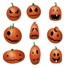Set of halloween funny pumpkins cartoon