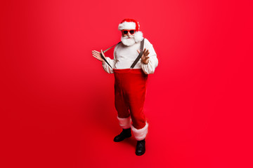 Full length body size of cheerful positive optimistic glad Santa