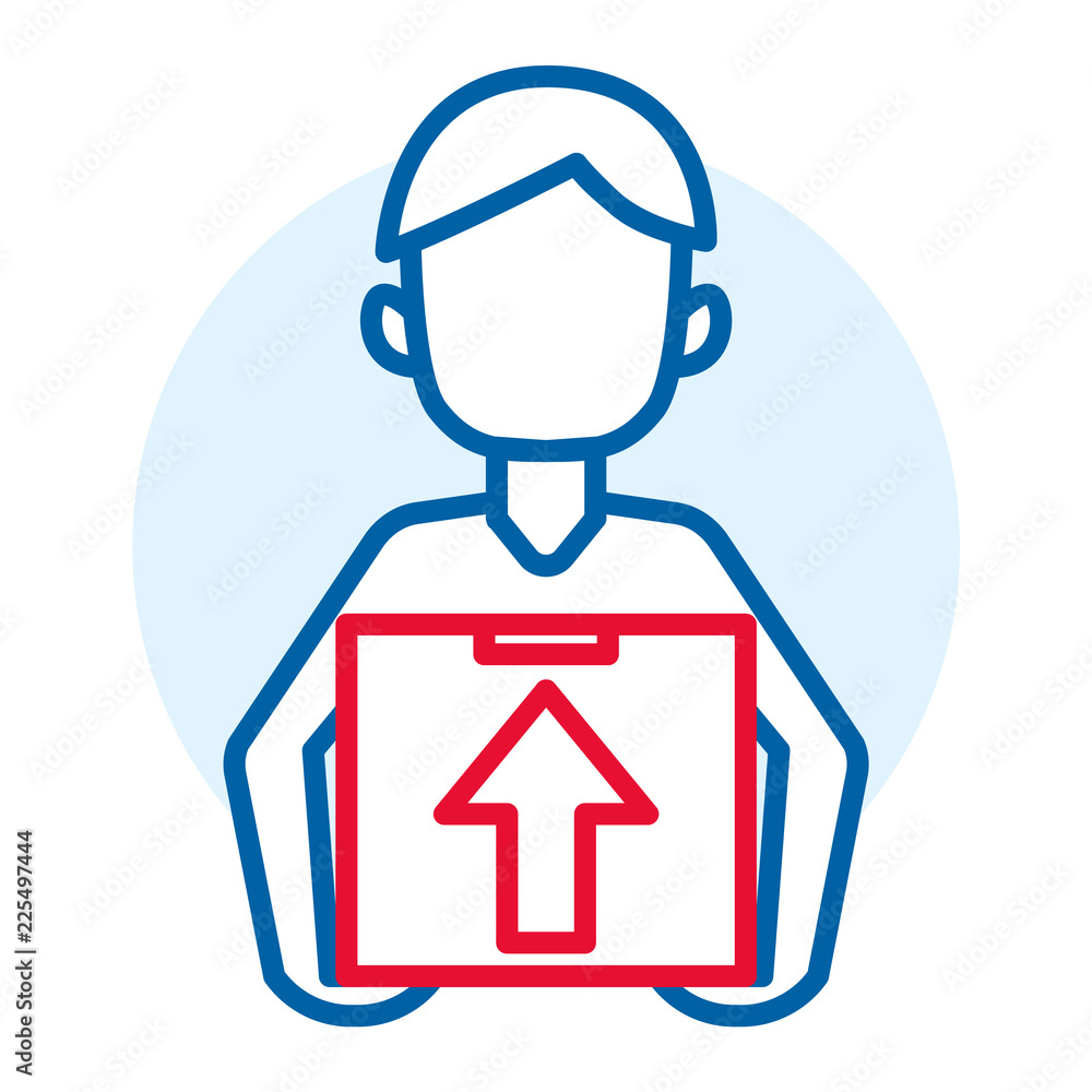Poster man delivery box icon. outline man delivery box vector icon for web design isolated on white backgro