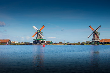 Panorama of windmills in Schans at Amsterdam, Netherlands