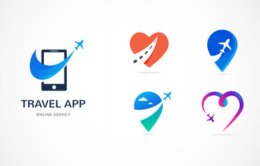 Travel agency, tourism app and trips logo, adventure tours, vector modern icon and element © Marina Zlochin