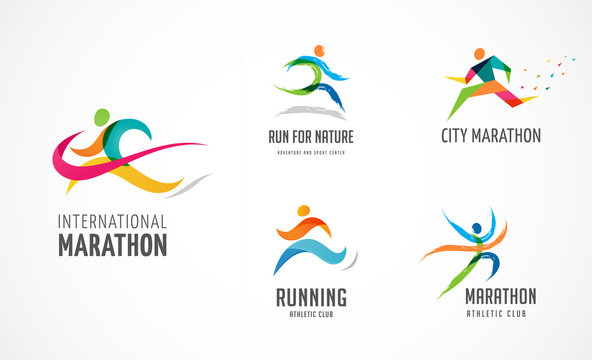 Run icon, symbol, running marathon poster and logo collection