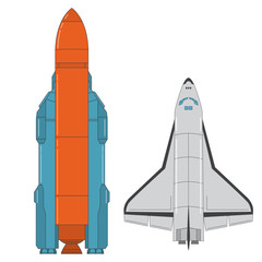 Obraz premium Space shuttle. Missile launch. Concept design an icon rocket. Flat line art vector.Rocket launch.A design element for a game.Aerospace ship.
