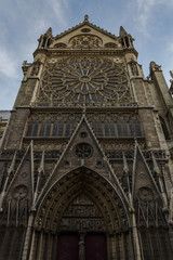 Cathédrale Notre-Dame de Paris - 13th-century cathedral with flying buttresses and gargoyles,...