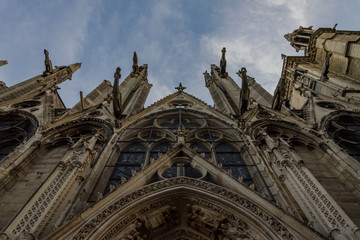 Cathédrale Notre-Dame de Paris - 13th-century cathedral with flying buttresses and gargoyles,...