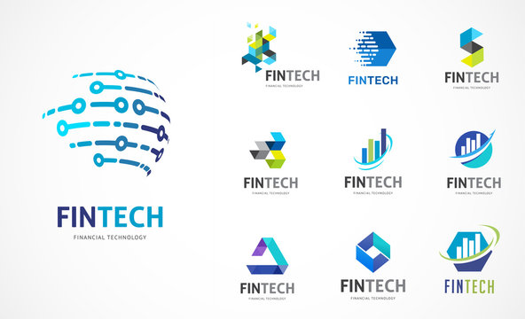 Logo set - fintech, blockchain, technology, biotechnology, tech icons and symbols