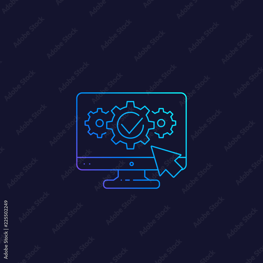 Poster computer diagnostics vector linear icon