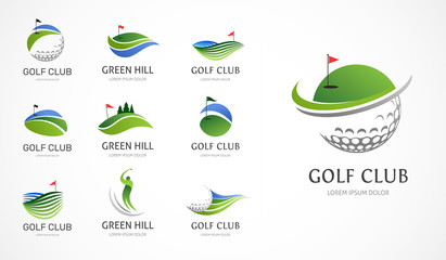 Golf club icons, symbols, elements and logo collection - obrazy, fototapety, plakaty