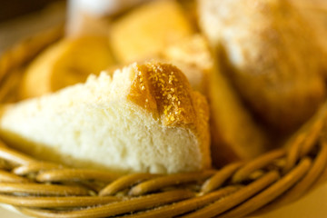 close up of a slice of bread. Selective focus on grains of wheat