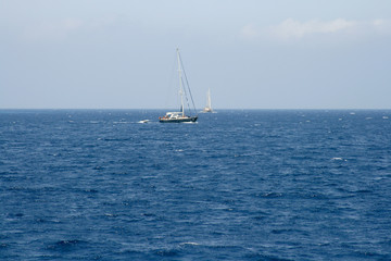 Fototapeta premium Sailboat sailing blue Terrain sea. Italy.