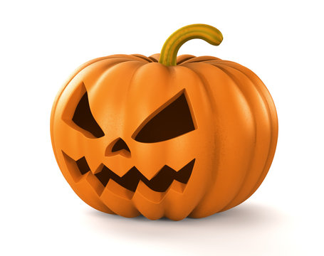 3d render.Scary Halloween pumpkin lantern with a candle inside.