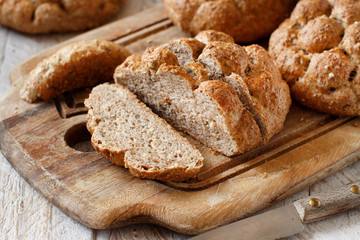 Whole wheat bread on a Wooden Table