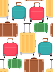 Seamless texture with various suitcases on a white background. Vector pattern for wallpaper, backgrounds, wrapping paper and your creativity