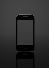 Black smartphone on gray background, 3d render, mockup for design and advertising.
