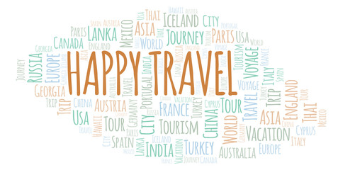 Obraz premium Happy Travel word cloud.