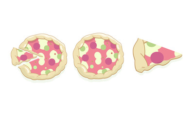 Cartoon Sliced Salami Pizza Isolated on White