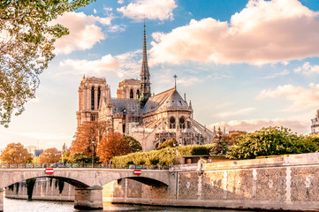 Paris in Autumn, landscape with the Notre-Dame