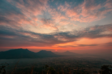 Landscape lot of fog Phu Thok Mountain at Chiang Khan ,Loei Province in Thailand.