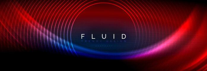 Neon glowing fluid wave lines, magic energy space light concept, abstract background wallpaper design