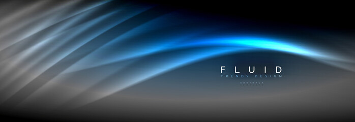 Neon glowing fluid wave lines, magic energy space light concept, abstract background wallpaper design