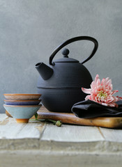 cast iron kettle for traditional oriental tea ceremony