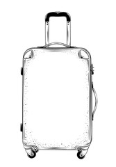 Hand drawn sketch of suitcase in black isolated on white background. Detailed vintage style drawing. Vector illustration
