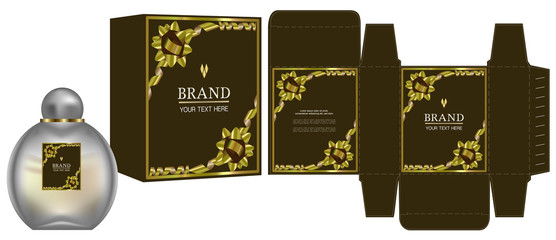 Packaging design, Label on cosmetic container with gold luxury box template and mockup box. vector illustration.