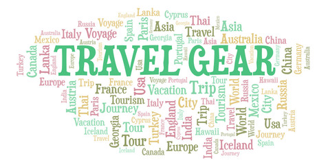 Fototapeta premium Travel Gear word cloud.