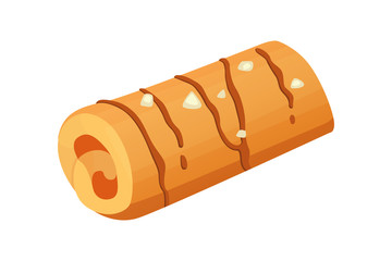 fruit dessert roll bakery products. Sweet delicious vector illustration.