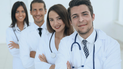 Fototapeta premium Portrait of confident happy group of doctors