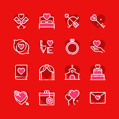 Set of flat wedding icons
