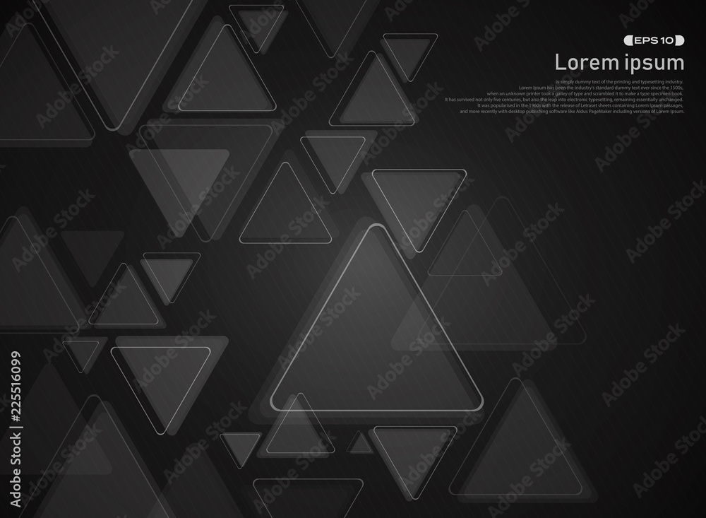 Poster abstract of technology triangle pattern on gradient black background.