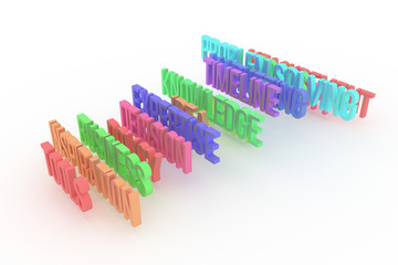 Tools, business conceptual colorful 3D words. Illustration, backdrop, background & typography.