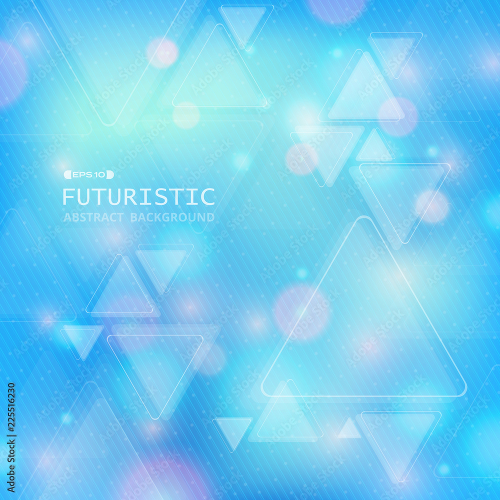 Poster technology of futuristic triangle background with bokeh color.